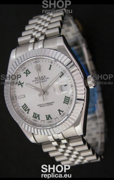 Rolex DateJust Japanese Replica Watch in Green Roman Hour Markers