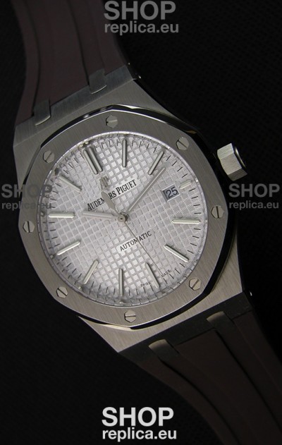 Audemars Piguet Royal Oak 41MM Silver Dial Rubber Strap - 1:1 Mirror Ultimate Edition