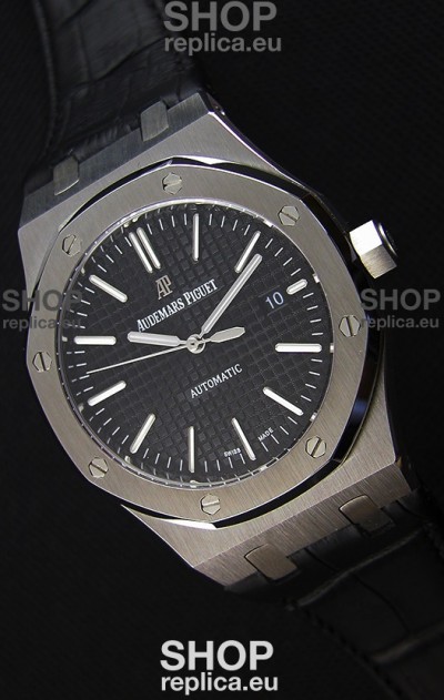 Audemars Piguet Royal Oak 41MM Black Dial Leather Strap - 1:1 Mirror Ultimate Edition