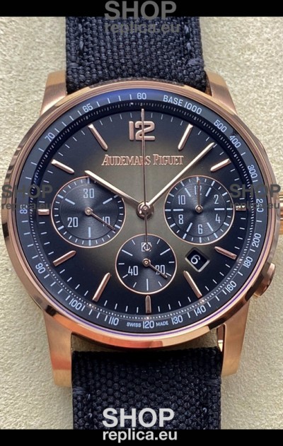 Audemars Piguet CODE 11.59 Chronograph Swiss Replica Watch in Rose Gold Casing Black Dial