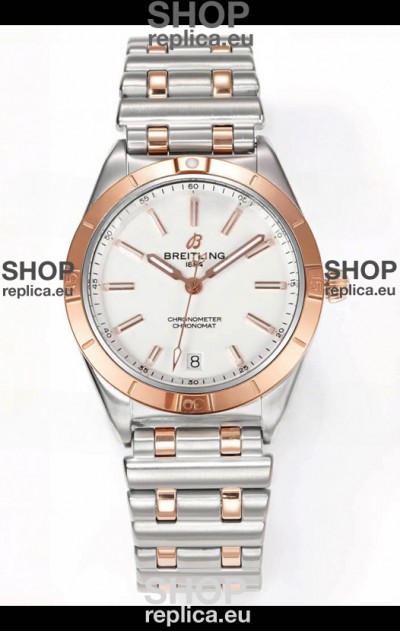 Breitling Chronomat 36MM 2 Tone Rose Gold Casing 1:1 Mirror Replica Watch White Dial