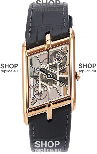 Cartier Tank Asymétrique Rose Gold Casing Watch in Leather Strap Swiss Replica