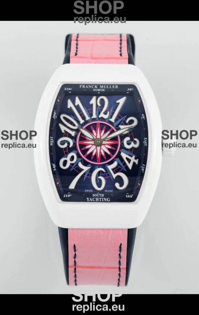 Franck Muller Vanguard Yachting V32 Ceramic Casing Pink Dial/Strap Swiss Replica Watch 