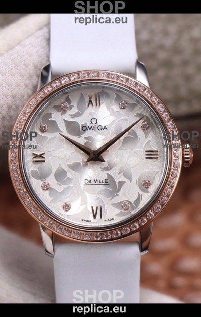 Omega De Ville Floral Dial Swiss Quartz Movement in Two Tone Casing - Steel Dial