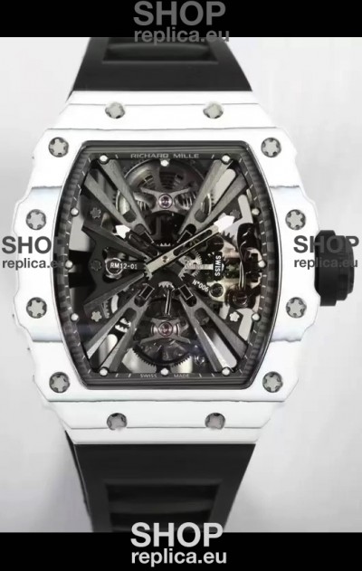 Richard Mille RM12-01 White Carbon Fiber Case Genuine Tourbillon Movement 1:1 Mirror Replica Watch
