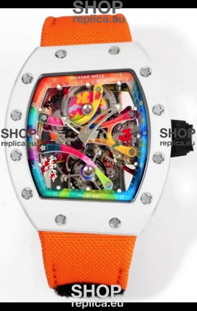 Richard Mille Super Clone RM68-01 White Ceramic Casing Nylon Strap Tourbillon Swiss Replica