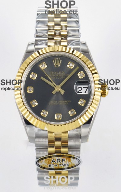 Rolex Super Clone Datejust ETA 2688 Movement 31MM Two Tone Yellow Gold Swiss Grey Dial