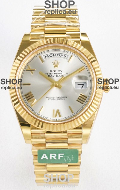 Rolex Day Date Super Clone 18K Yellow Gold Watch 40MM - Steel Dial 1:1 Mirror Quality