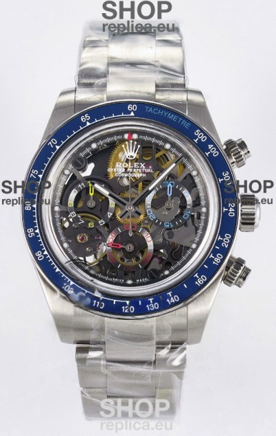Rolex Daytona Super Clone Artisans De Geneve Stainless Steel Watch Blue Bezel Skeleton Watch 