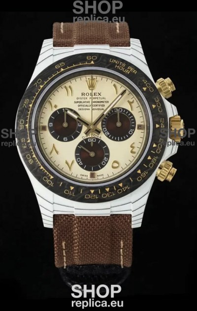 Rolex Daytona Super Clone DiW Desert Eagle Arabic Edition Watch - White Cabon Casing 1:1 Mirror Replica