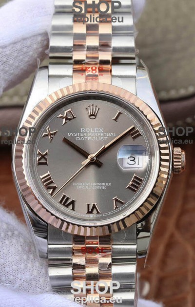 Rolex Datejust 36MM ETA-3135 Movement Swiss Replica in 904L Two Tone Grey Dial