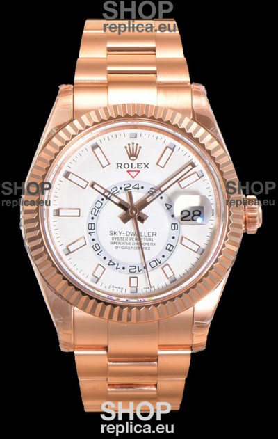 Rolex Sky-Dweller REF# 336235 White Dial Watch in Rose Gold 904L Steel Case 1:1 Mirror Replica