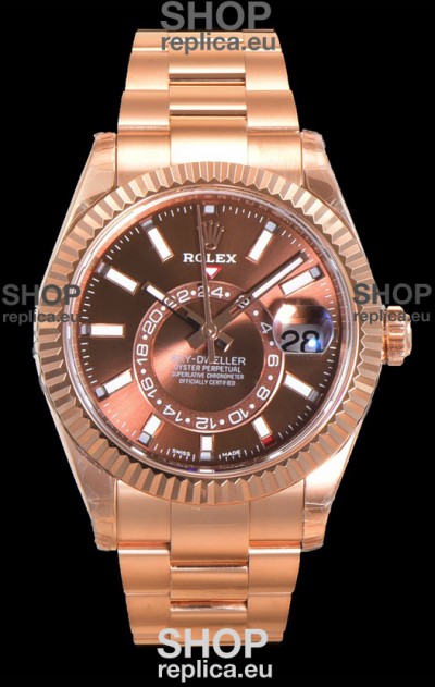 Rolex Sky-Dweller REF# 336235 Brown Dial Watch in Rose Gold 904L Steel Case 1:1 Mirror Replica