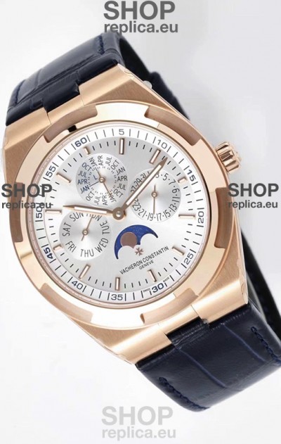 Vacheron Constantin Overseas Perpetual Calendar Ultra-Thin Steel Dial Rose Gold Casing Replica