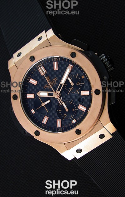 Hublot Big Bang Carbon Dial Pink Gold Case Swiss Replica Watch : 1:1 Mirror Replica 