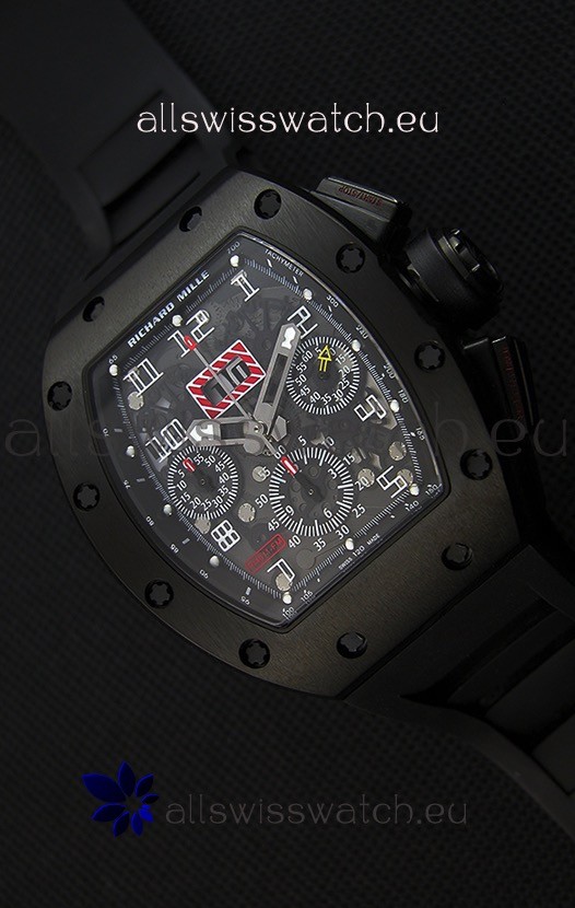 Richard Mille RM011-FM Felipe Massa Black Ceramic Case Watch in Black Strap