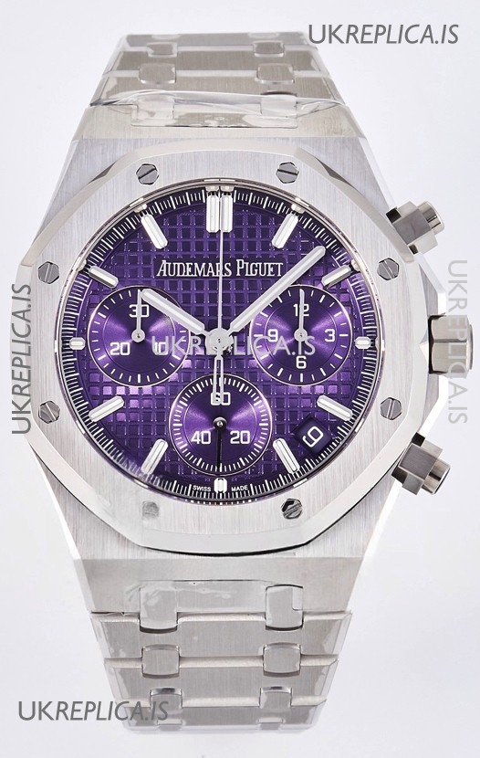 Royal Oak Chrono 26240 Purple Dial FREE SPRUNG MVMNT Steel Caing Super Clone Watch 