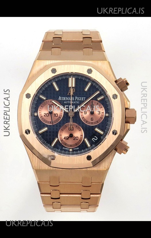 Royal Oak Chrono 26240 Rose Gold Blue Dial Super Clone Watch 