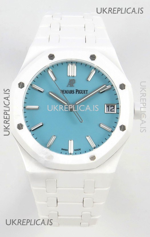 Royal Oak 15500 Tiffany Blue Dial White Ceramic Super Clone Watch 