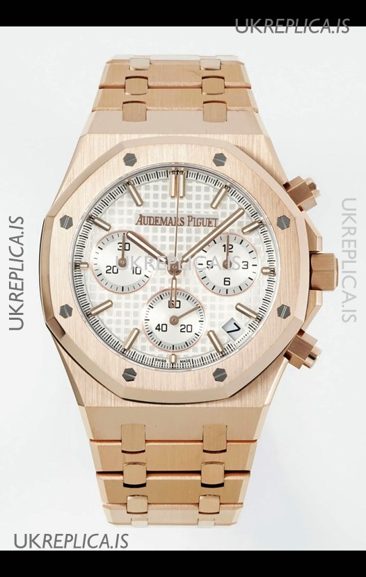 Royal Oak Chrono 26240 Rose Gold Strap in White Dial Super Clone Watch 