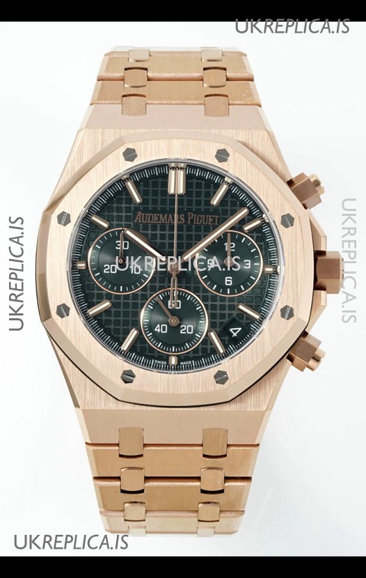 Royal Oak Chrono 26240 Rose Gold Strap in Green Dial Super Clone Watch 