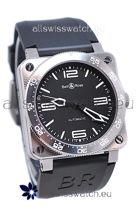 Bell and Ross BR 03 Type Aviation Brushed Steel Swiss Automatic Watch in Black Dial