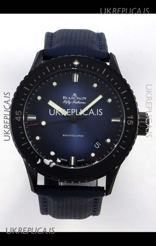 Blancpain Fifty Fathoms Ceramic Case Leather Strap Blue Dial Super Clone Watch 
