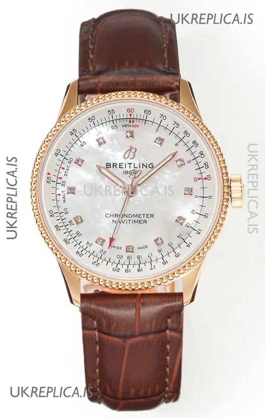 Navitimer Automatic 36 Rose Gold Pearl Dial Super Clone Watch 