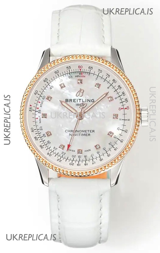 Navitimer Automatic 36 Rose Gold White Strap Super Clone Watch 