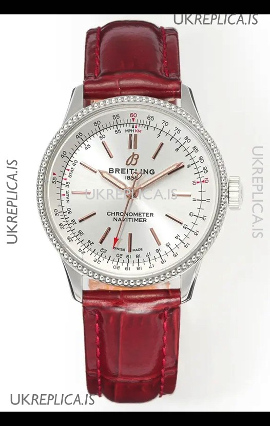 Navitimer Automatic 36 Steel Dial Red Strap Super Clone Watch 