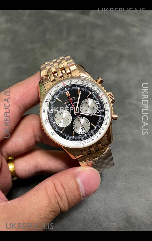 Breitling Navitimer B01 43MM Rose Gold Black Dial Super Clone Watch 