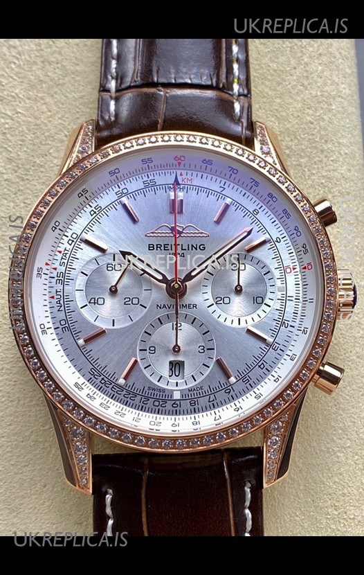 Breitling Navitimer B01 43MM Rose Gold Steel Dial Super Clone Watch 