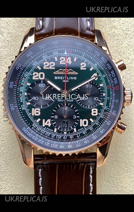 Breitling Navitimer B02 Rose Gold Green Dial Swiss Replica Watch 
