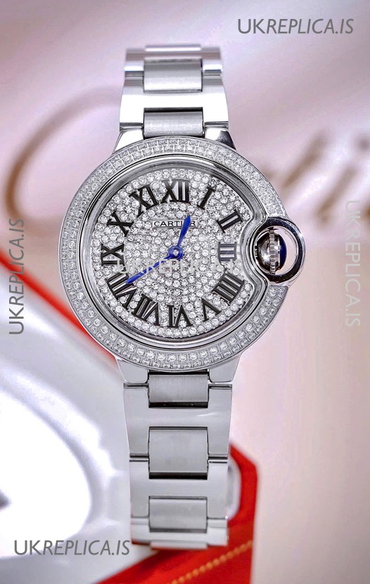 Ballon De Cartier Swiss Quartz 33MM Stainless Steel Diamonds Super Clone Watch 