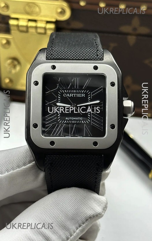 Santos De Cartier in Black Dial PVD MLF Coating Super Clone Watch