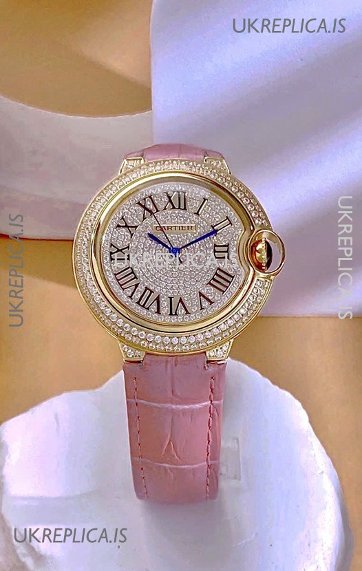 Ballon De Cartier Swiss Quartz 36MM Rose Gold Diamonds Super Clone Watch 