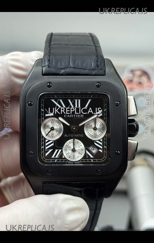 Cartier Santos 100 DLC Coating Black Dial 44MM Swiss Replica Watch 