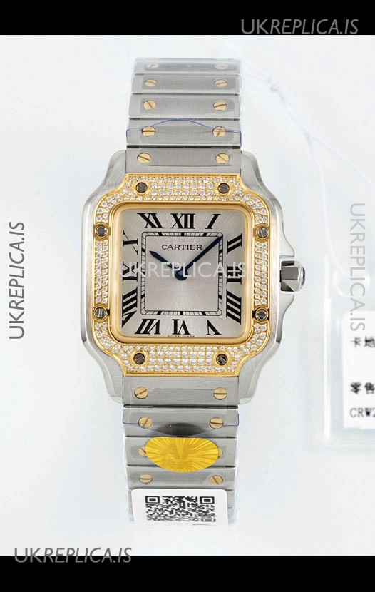 Cartier Santos Swiss Quartz 27MM Two Tone Super Clone Watch