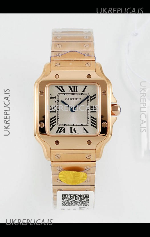 Cartier Santos Swiss Quartz 27MM Rose Gold Super Clone Watch 