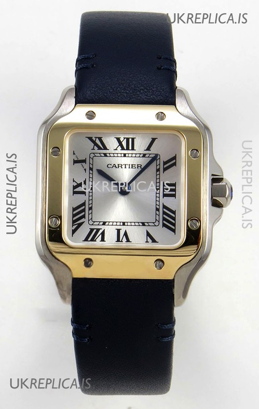 Cartier Santos Swiss Quartz 27MM Two Tone Leather Strap Super Clone Watch