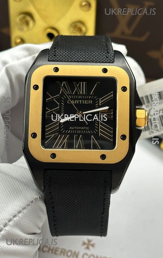 Santos De Cartier in Black Dial PVD MLF Coating Super Clone Watch
