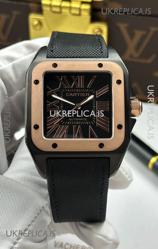 Santos De Cartier in Black Dial PVD MLF Coating Super Clone Watch