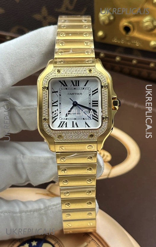 Santos De Cartier 35MM Yellow Gold Super Clone Edition Watch 