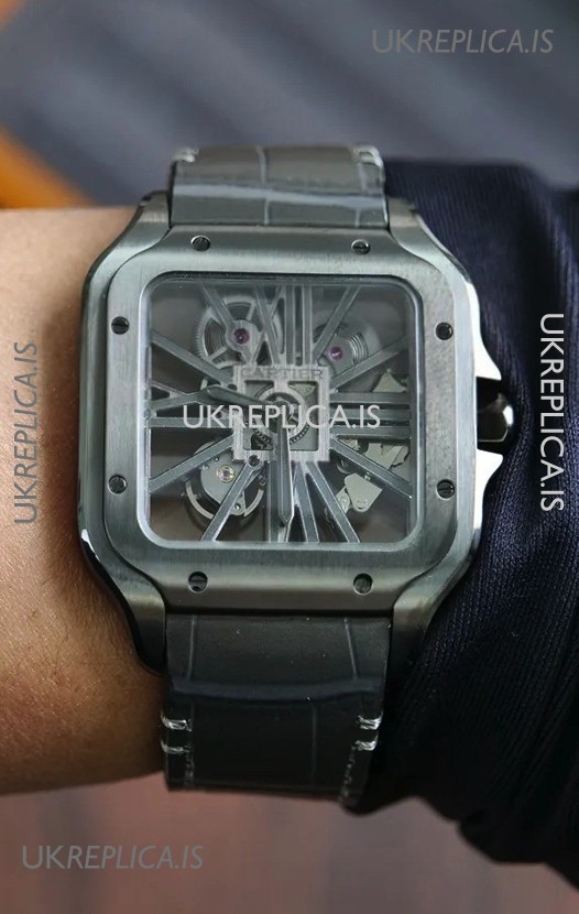 Santos De Cartier Super Clone Watch in Skeleton Dial Steel Case