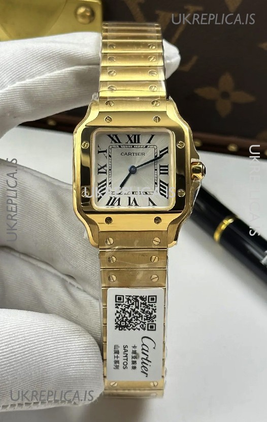 Cartier Santos Swiss Quartz 27MM Yellow Gold Super Clone Watch 