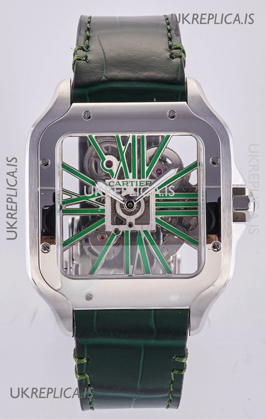 Santos De Cartier Super Clone Watch in Skeleton Dial Steel Case