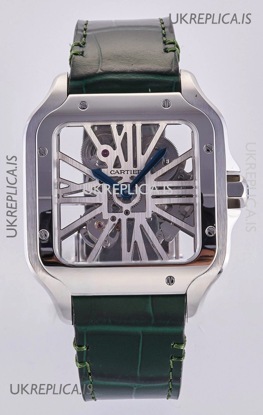 Santos De Cartier Super Clone Watch in Skeleton Dial Steel Case