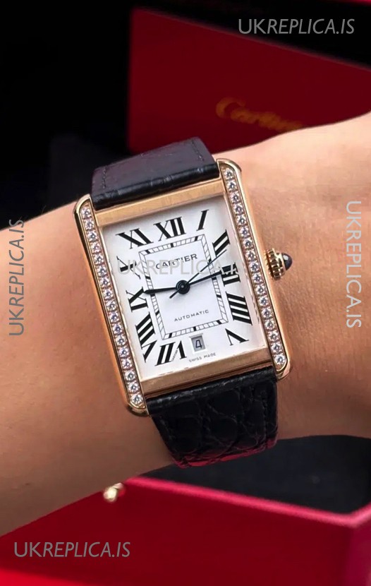 Cartier Tank Solo Swiss Automatic 31MM Rose Gold Diamonds Super Clone Watch 