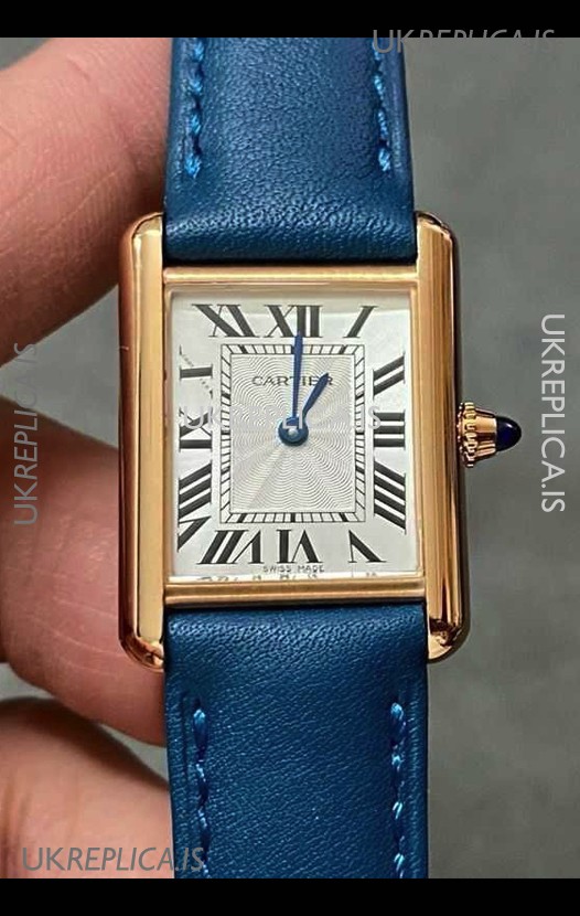 Cartier Tank Louis 22MM Swiss Quartz Gold Casing Blue Strap Watch 