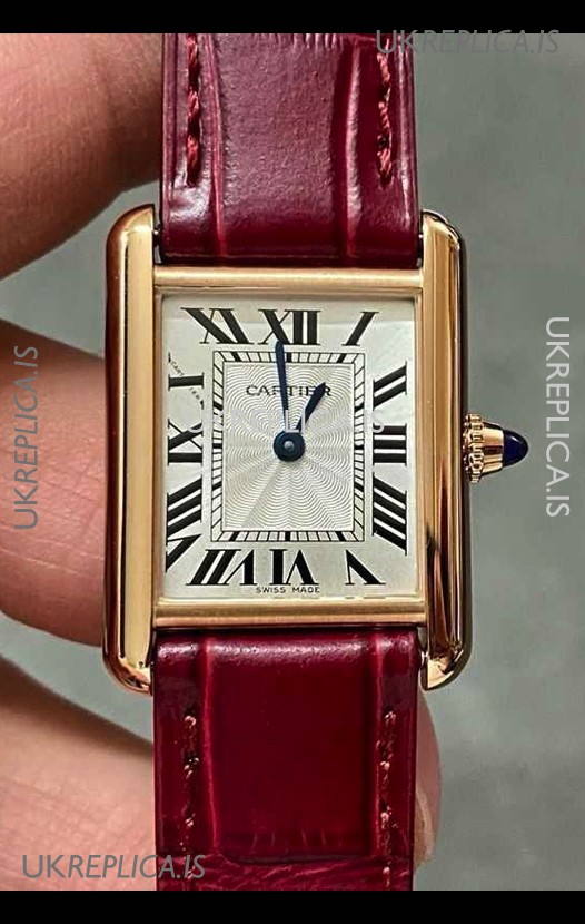 Cartier Tank Louis 22MM Swiss Quartz Gold Casing Red Strap Watch 